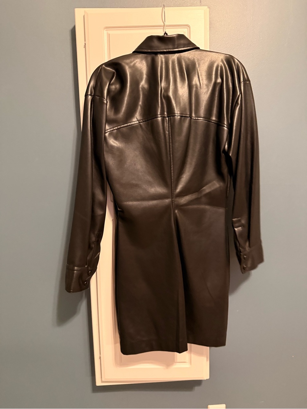 English Factory Black Faux Leather Button-Front Dress - Picture 3 of 5